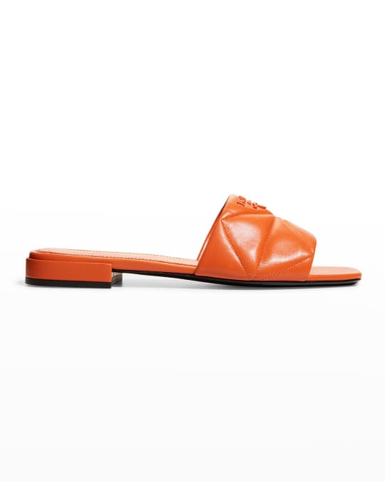 Prada Quilted Lambskin Logo Flat Sandals | Neiman Marcus