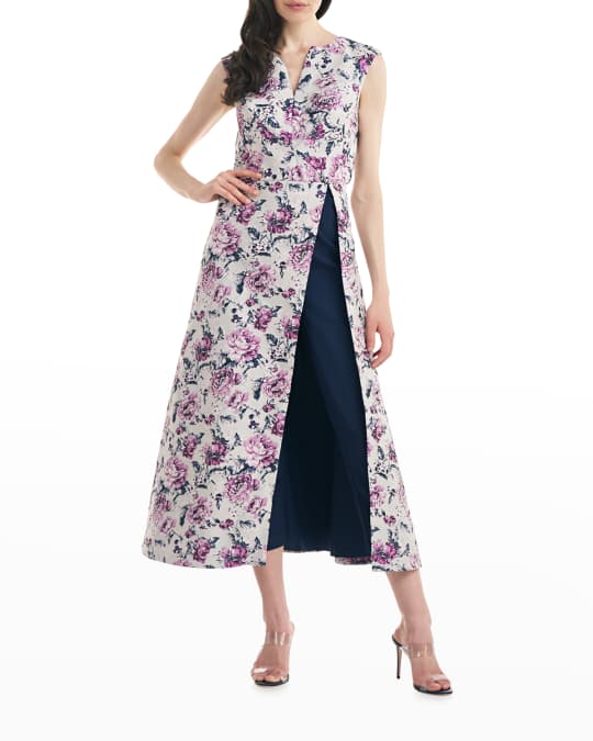 Kay Unger New York Drew Floral Jacquard Walk-Thru Jumpsuit