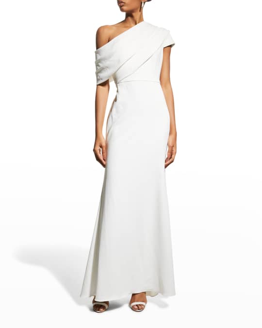 Badgley mischka asymmetric draped crepe gown discount