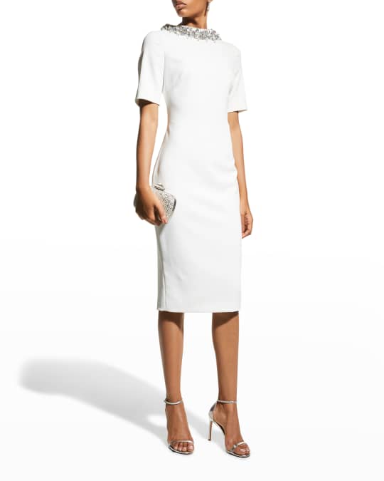 Badgley Mischka Collection Beaded Mock-Neck Crepe Sheath Dress | Neiman  Marcus