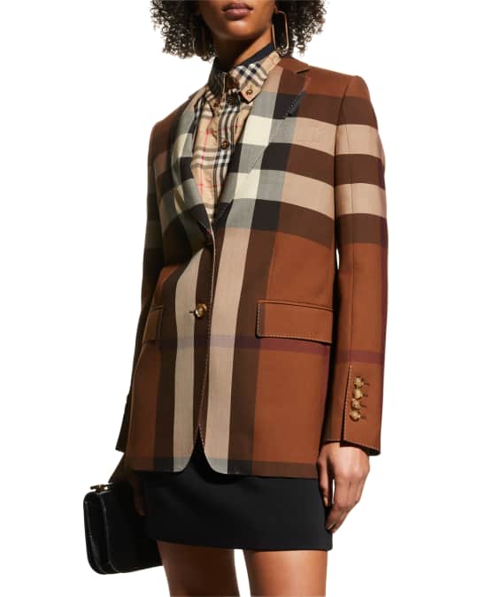 Burberry Sidon Check Boxy Tailored Blazer Neiman Marcus