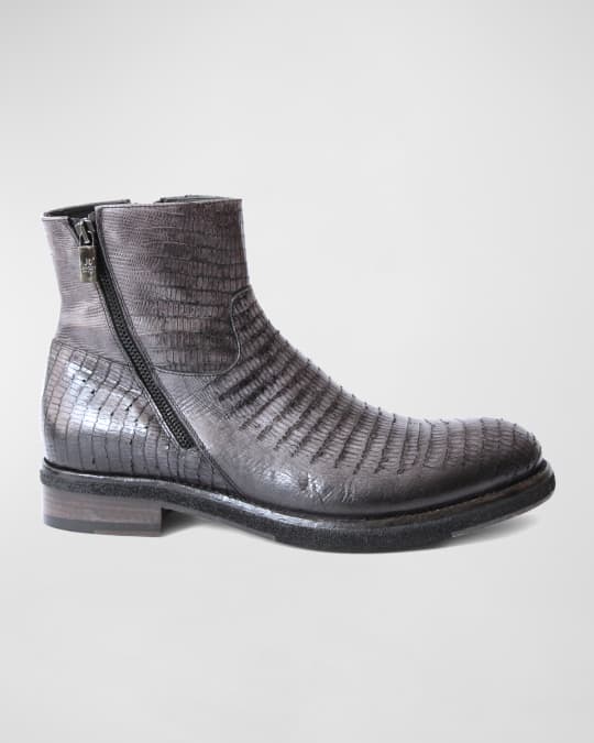 Men's Lizard-Embossed Double-Zip Boots 