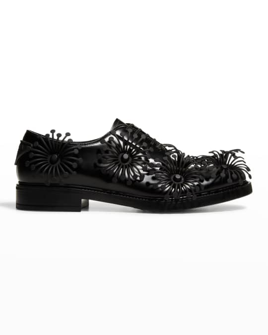Prada Men's Flower Leather Derby Shoes | Neiman Marcus Prada Men's Flower Leather Derby Shoes | Neiman Marcus