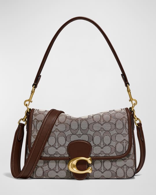 Vintage COACH SIGNATURE Brown Jacquard Canvas Leather Hobo Shoulder Bag  Purse