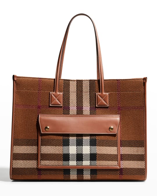 Burberry Check Knit Pocket Tote Bag | Neiman Marcus