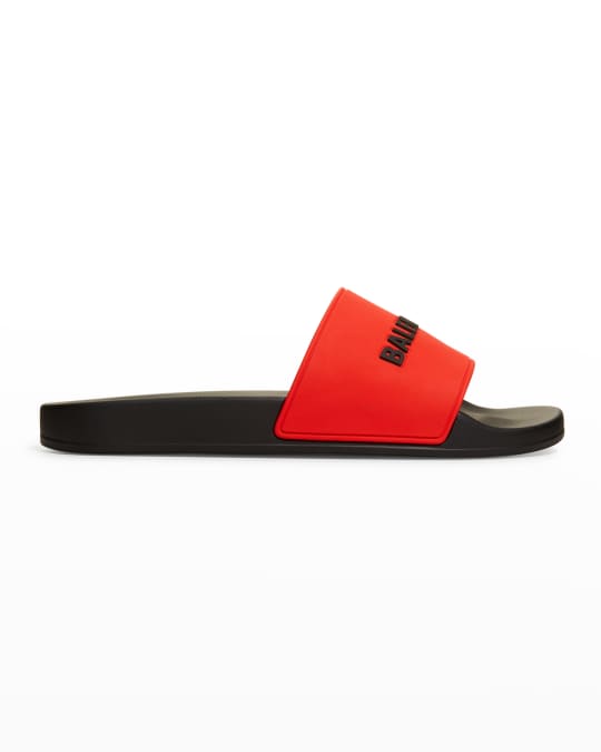 Balenciaga Men s Logo Rubber Pool Slide Sandals