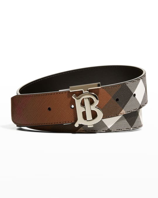 Burberry Louis Check Reversible E-Canvas & Leather Belt Brown