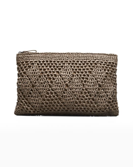 【関税込み】BRUNELLO CUCINELLI Woven clutch bag Brunello Cucinelli Woven Raffia Zip Clutch Bag | Neiman Marcus