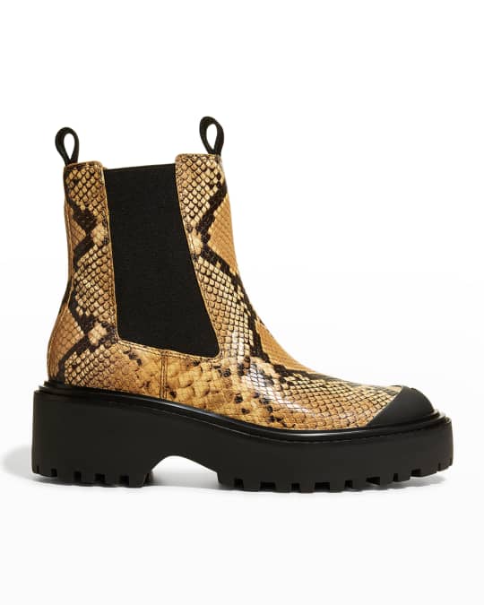 Snakeskin Leather Lug Sole Chelsea Boots