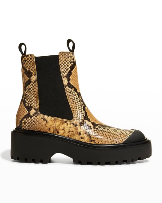 Tory Burch Snakeskin Leather Lug-Sole Chelsea Boots | Neiman Marcus