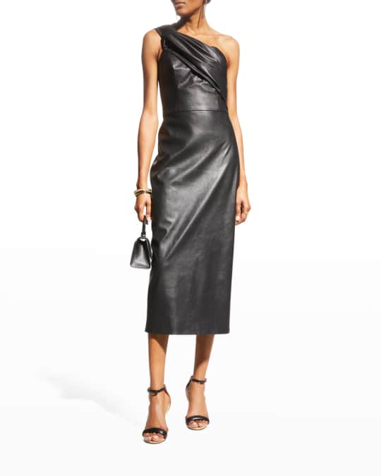 Shoshanna One-Shoulder Vegan Faux Leather Dress | Neiman Marcus
