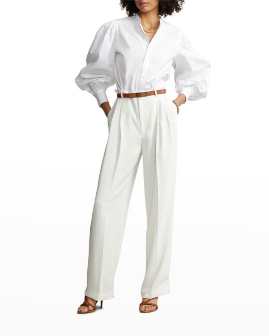 Polo Ralph Lauren Blouson-Sleeve Cotton Poplin Blouse | Neiman Marcus