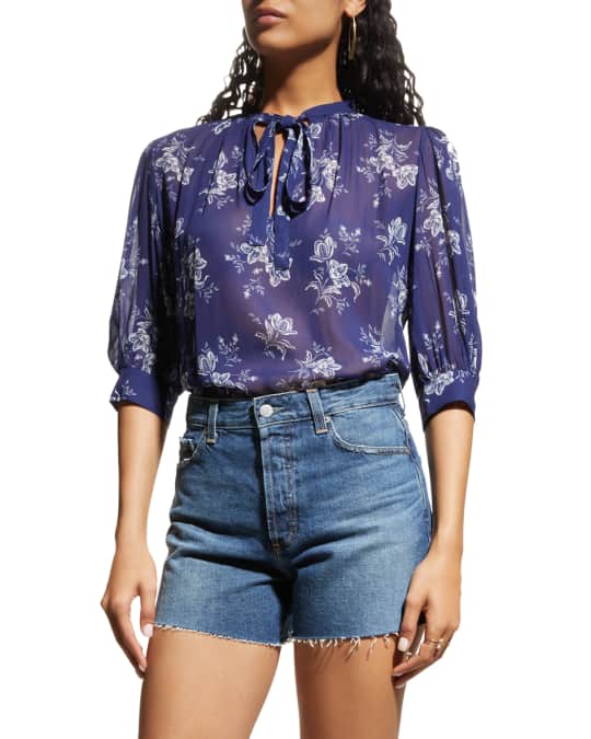 Ralph lauren denim tie neck blouse online