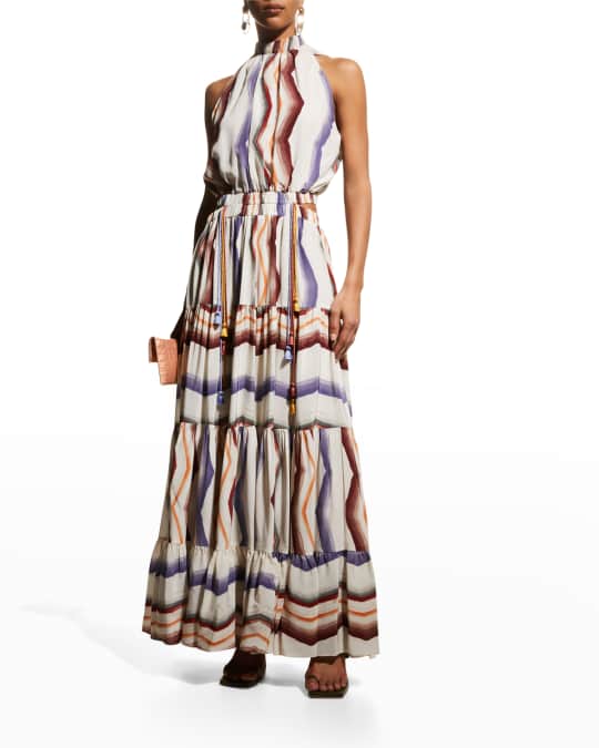 Silvia Tcherassi Nocera Printed Cutout Silk Maxi Dress | Neiman Marcus