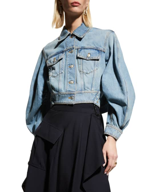 Alexander McQueen Cropped Asymmetric Denim Jacket | Neiman Marcus