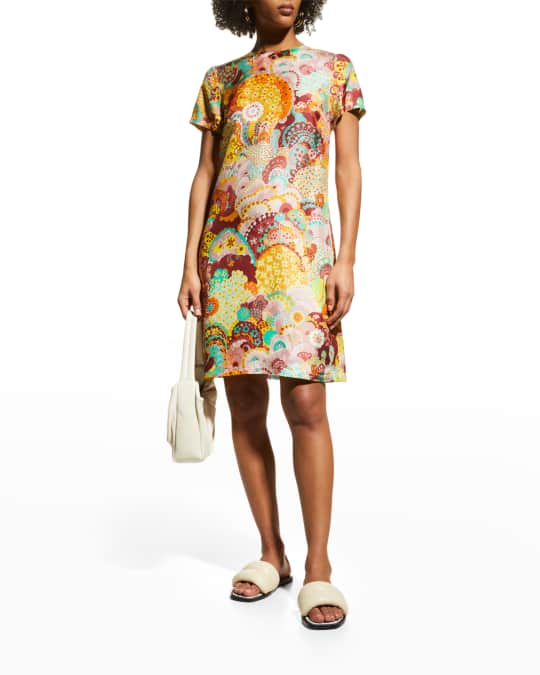 La DoubleJ Floral-Print Silk Mini Swing Dress Neiman Marcus