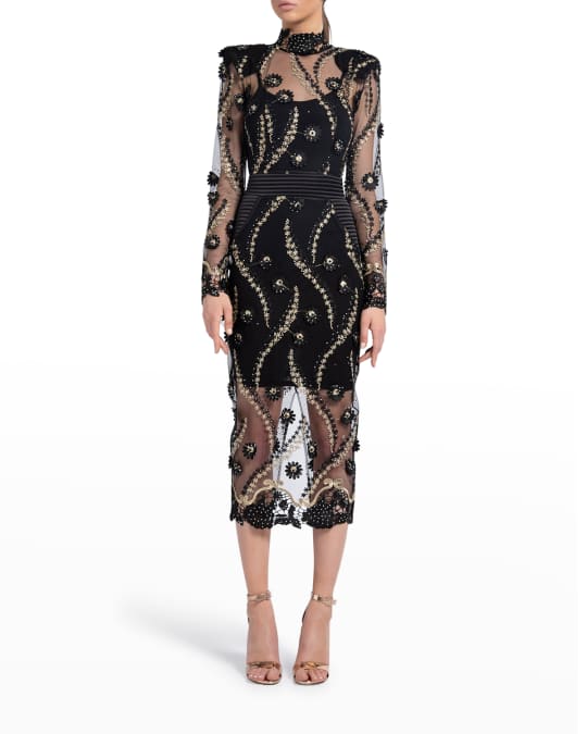 ZHIVAGO Raise Your Hand Embellished Midi Dress | Neiman Marcus