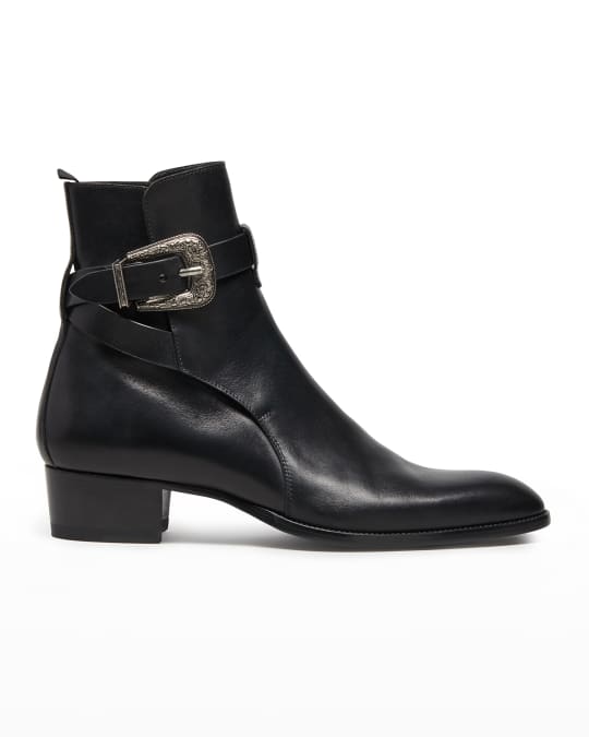 Saint Laurent Men s Wyatt Leather Buckle Boots Neiman Marcus