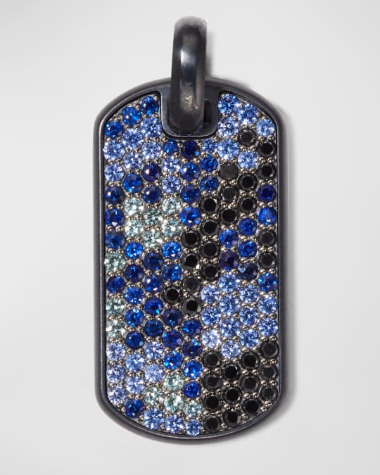 Men s Black Diamond Sapphire Dog Tag Pendant 35mm