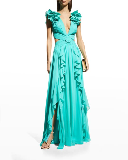 PatBO Flutter-Sleeve Ruffle Maxi Dress | Neiman Marcus