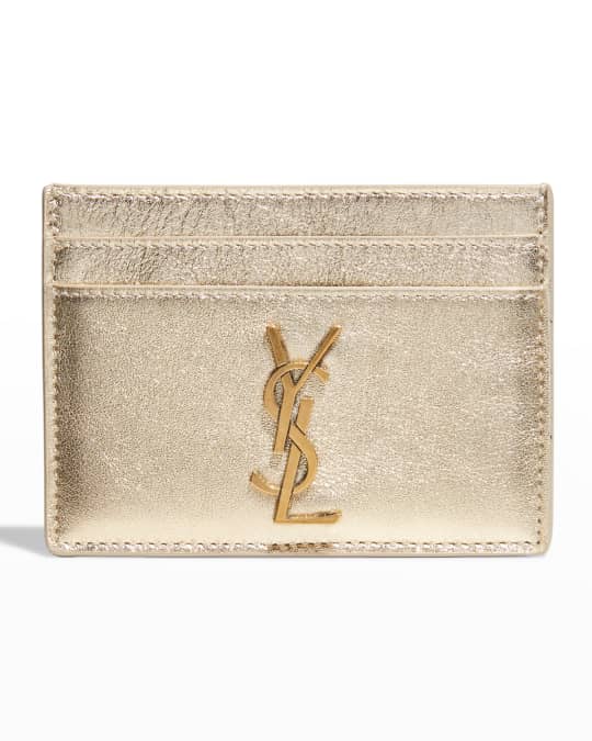 Saint Laurent Card Holder Case - Metallic Gold Leather Wallet YSL