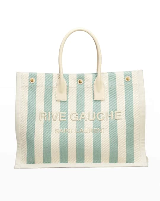 RIVE GAUCHE BUCKET BAG IN STRIPED CANVAS AND LEATHER