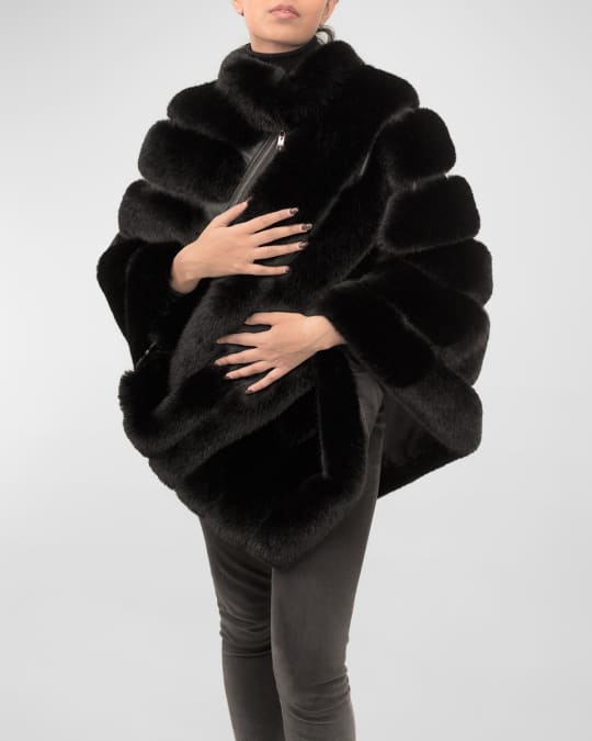 Quilted Faux Fur Zip Poncho