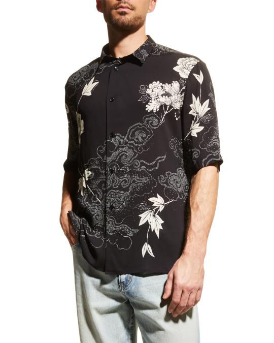 ひなたサンローランシャツ Saint Laurent Men's Japanese Cloud-Print Sport Shirt | Neiman Marcus