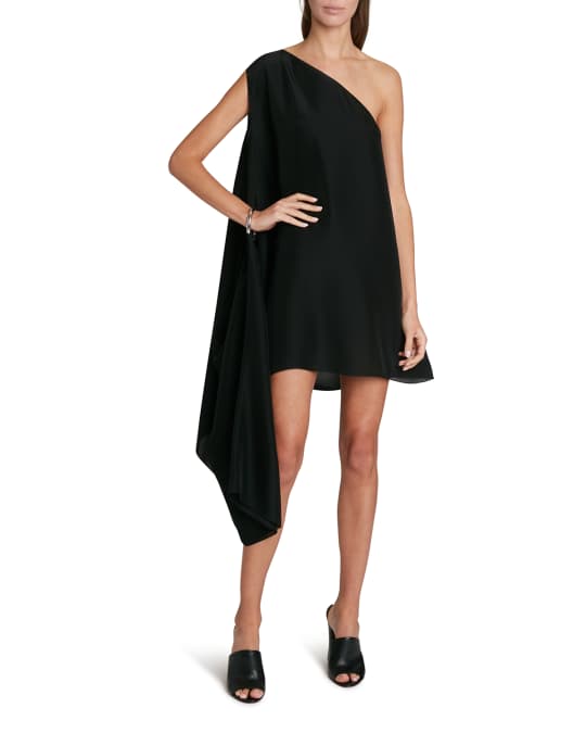 ALAIA One-Shoulder Bracelet Draped Silk Mini Dress | Neiman Marcus