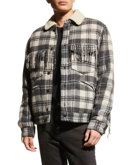 Isabel Marant Men’s Franklin Check Fringe Jacket | Neiman Marcus