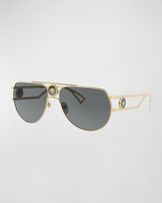 Versace Medusa Cutout Metal Aviator Sunglasses Versace Medusa Metal Aviator Sunglasses - Gold | Editorialist main image 2