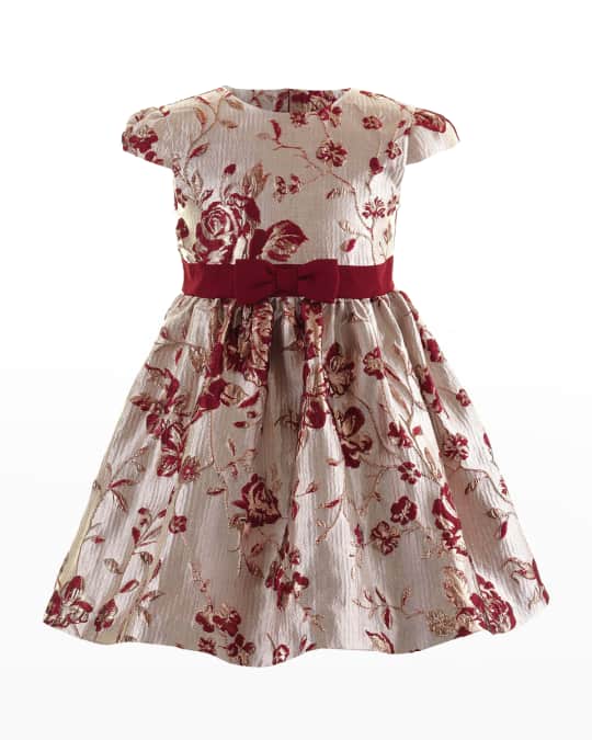 Rachel Riley Girl's Ruby Rose Damask Bow Dress, Size 3T-14 | Neiman Marcus
