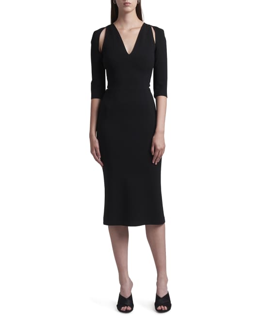 Dolce&Gabbana Cutout Shoulder 3/4-Sleeve Midi Dress | Neiman Marcus