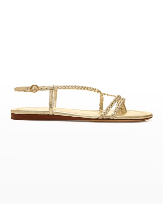 Veronica Beard Soia Metallic Braided Flat Slingback Sandals | Neiman Marcus