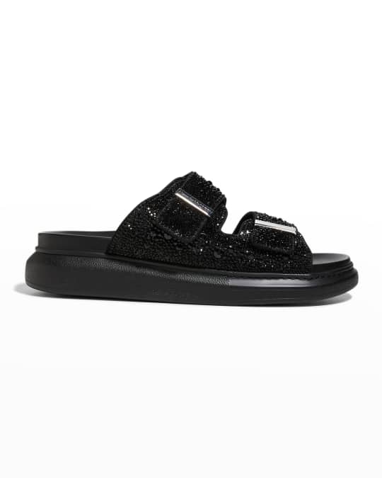 Alexander McQueen Men s Crystal Embellished Leather Slide Sandals Neiman Marcus