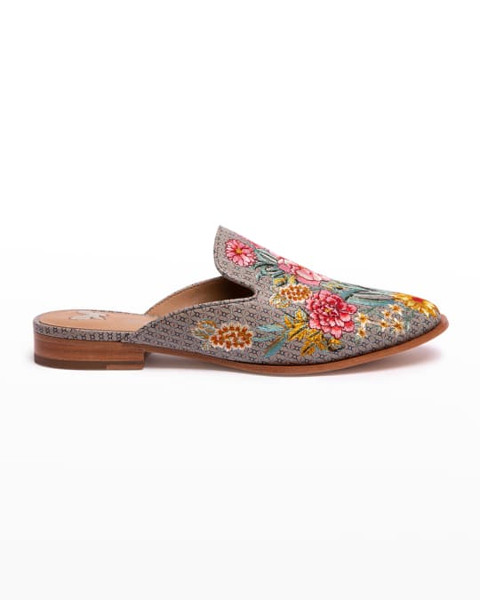 Johnny Was Jenna Floral Flat Loafer Mules | Neiman Marcus