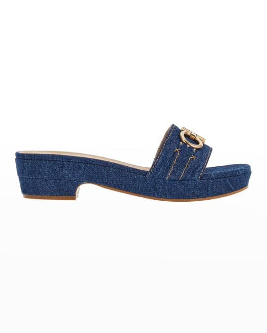 Ferragamo Philein Gancini Denim Slide Sandals | Neiman Marcus