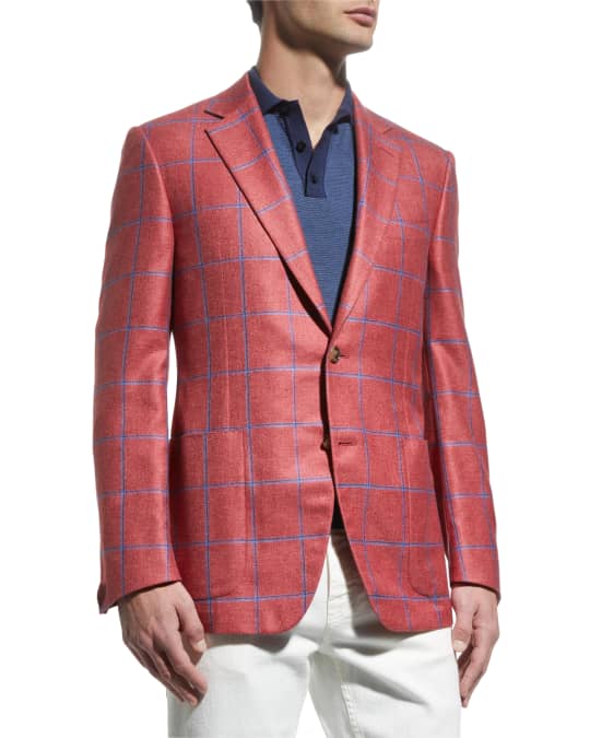 Canali Men s Windowpane Silk Linen Sport Jacket Neiman Marcus