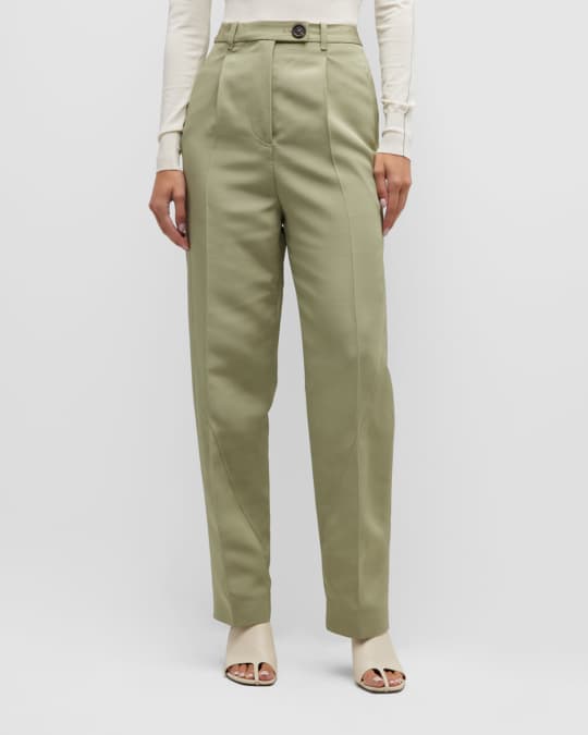 Twisted Seam Straight-Leg Pants, Green