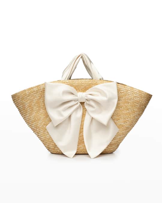 Straw Satin Bow Tote Bag