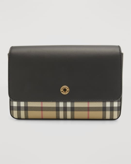 Burberry New Hampshire Vintage Check Canvas & Leather Crossbody Bag Black