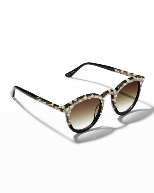 KREWE Collins Round Patterned Acetate Sunglasses Neiman Marcus