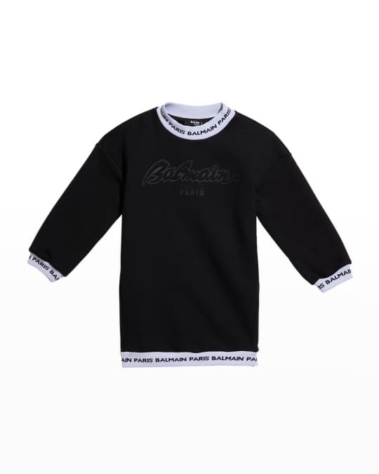 Balmain Girl's Logo Banded Sweater Dress, Size 12-16 | Neiman Marcus
