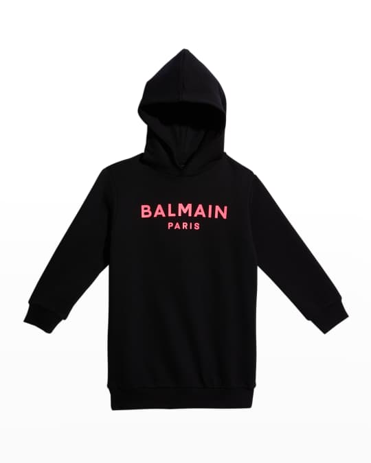 Balmain Girl's Contrast Logo Hooded Sweater Dress, Size 4-10 | Neiman ...