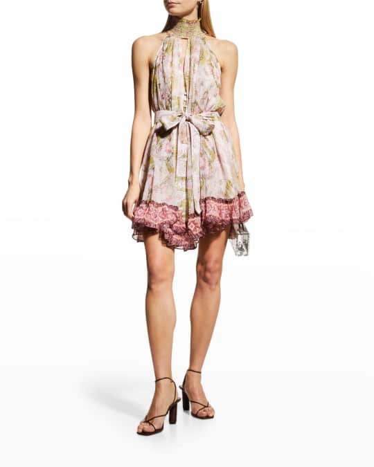Maya Crinkle Chiffon Short Dress With Tie Up Belt