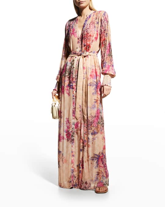 Hemant Nandita Leah Metallic Stripe Georgette Long Dress With