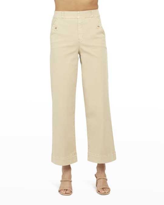 Stretch Twill Cropped Wide-Leg Pants