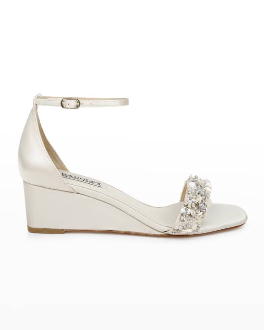 Badgley Mischka Teasha Satin Crystal Wedge Sandals Neiman Marcus
