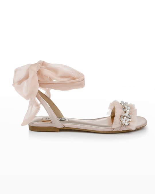 Badgley Mischka Talia Pearly Tulle Ankle Wrap Sandals Neiman Marcus