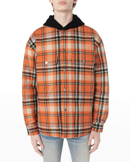 AMIRI Hooded Overshirt チェックシャツ ジョンハン着用 Amiri Men's Plaid Flannel Hooded Overshirt | Neiman Marcus